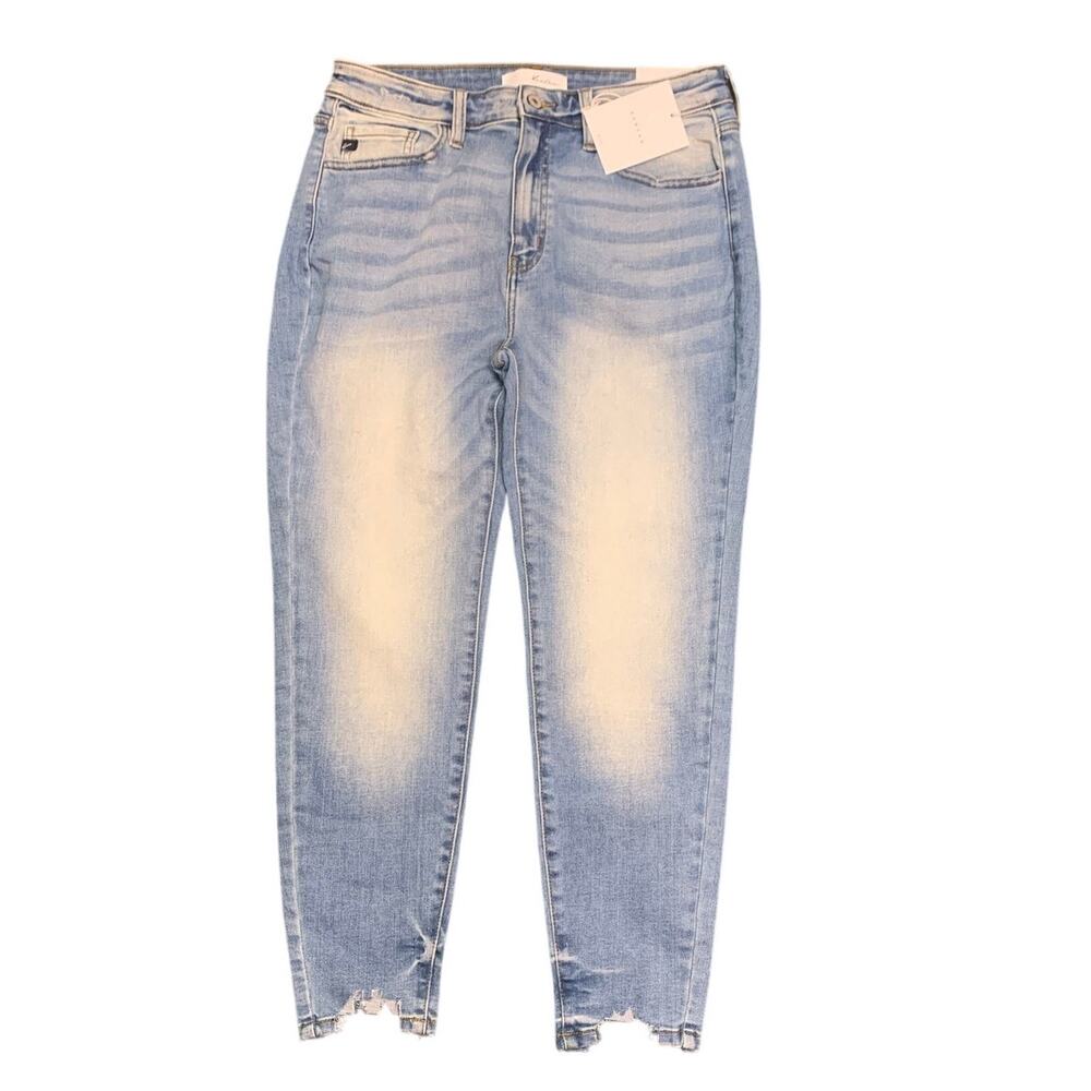 Kancan Estilo 40784 Chewed Hem Highrise Mid Light Wash Ankle Jeans sz 31‎ NWT